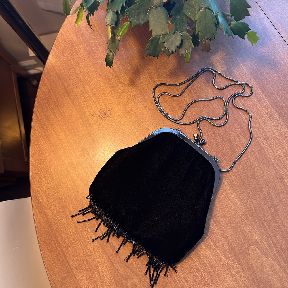 Vintage Black Velvet Beaded Purse
